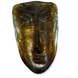 Vtg Jaramillo Bros "Sky Dreamer" Art Glass Face Mask Amber Wall Hanging Votive
